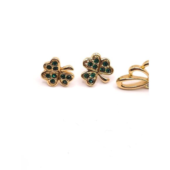 2 Pairs Elegant Gold-Tone & Rhinestone Butterfly & Shamrock Earrings Set - Picture 9 of 13
